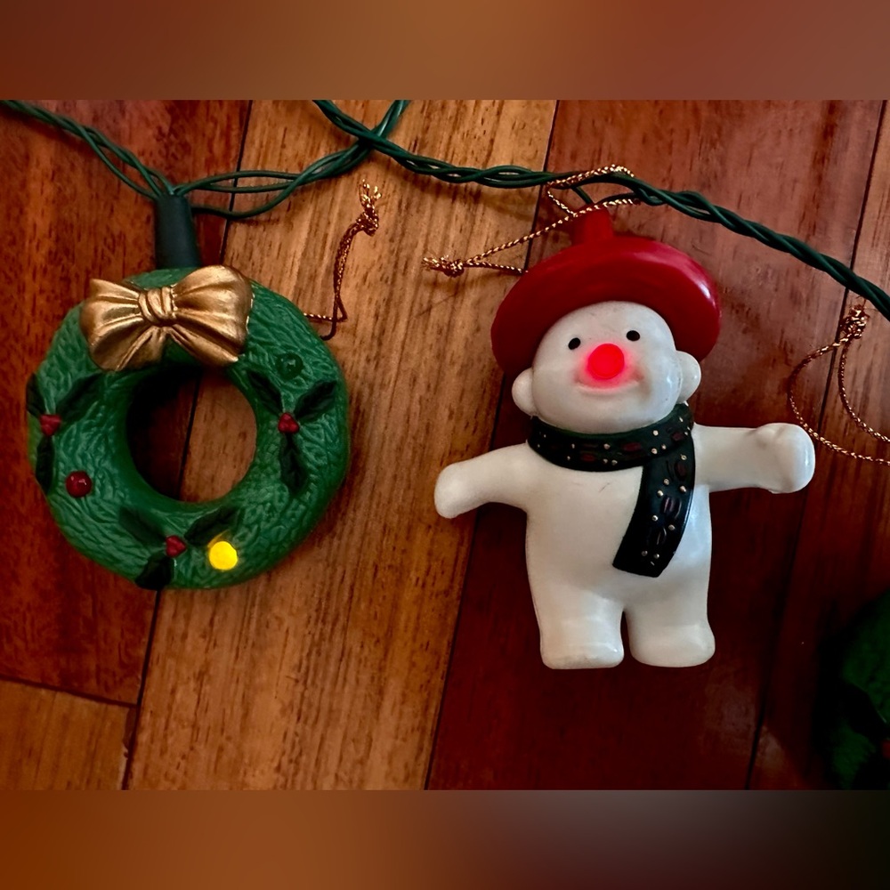 Blowmold Christmas String LED Lights Snowmen Wreaths Flashing Lights Noses GE - Picture 3 of 9